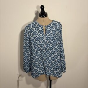 Pure Jill Womens Long Sleeve Tunic Top Size Small Petite Blue Indigo Batik